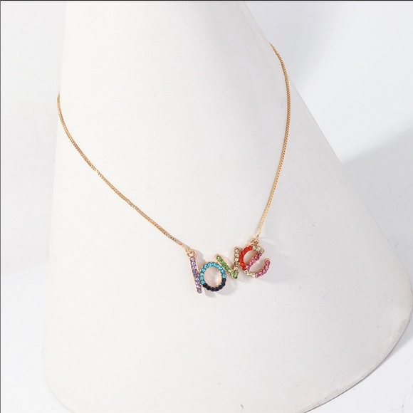 Rainbow LOVE necklace rhodium platinum - Picture 6 of 7